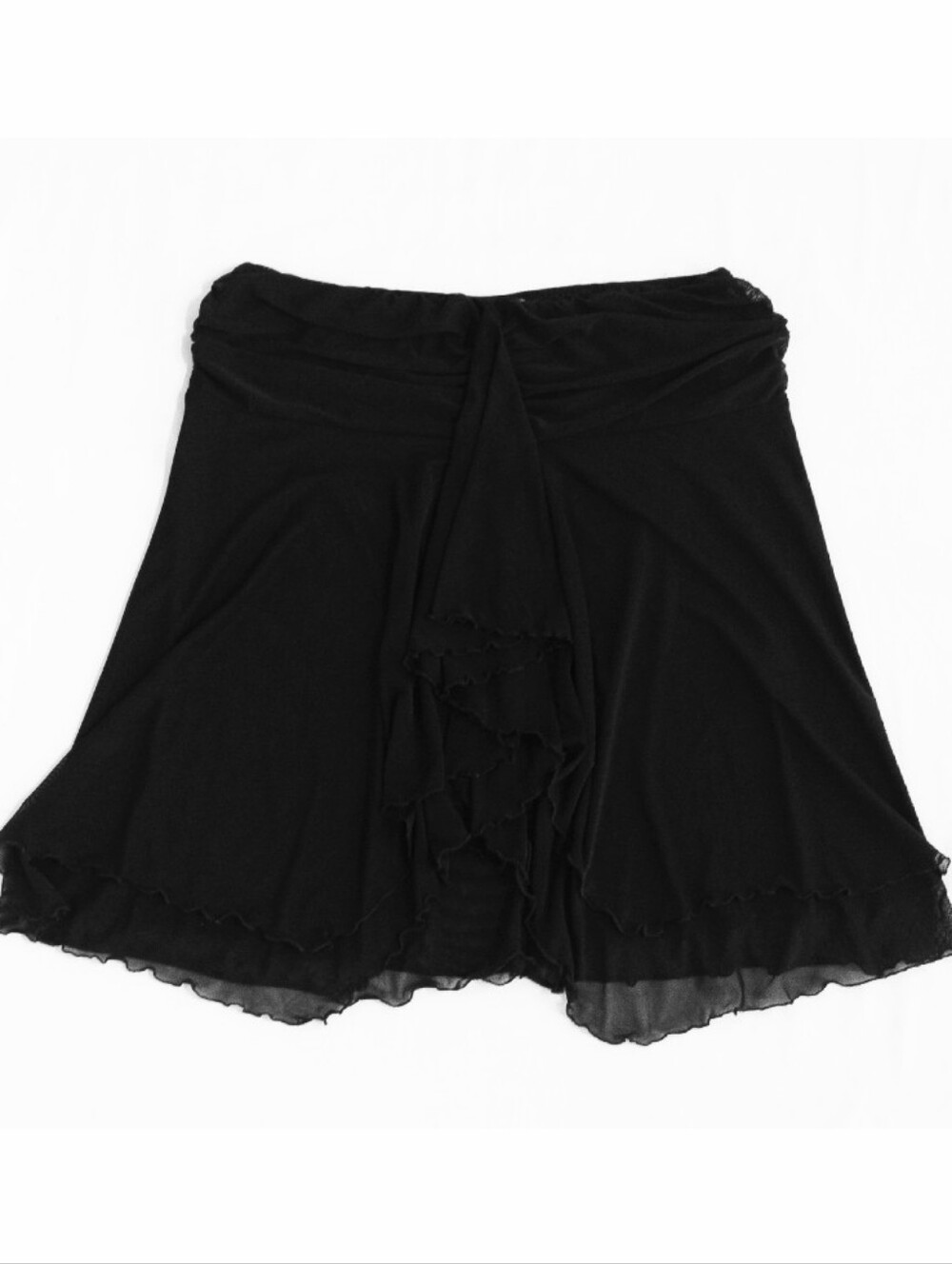 Vintage Black Mesh Ruffle Mini Skirt Sheer Tiered Layered Size M Y2K Whimsigoth